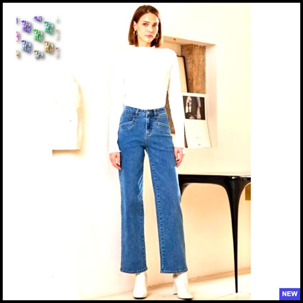 Straight Leg Jeans High Waisted Stretchy Wide Leg Ankle Denim Pants Chic - Picture 6 of 7
